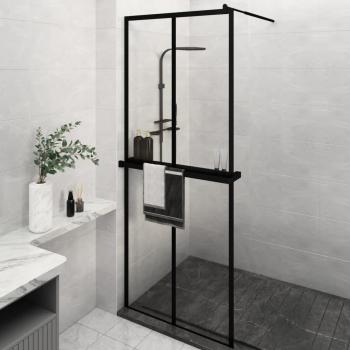 vidaXL Walk-in Shower Wall with Shelf Black 80x195 cm ESG Glass & Aluminium