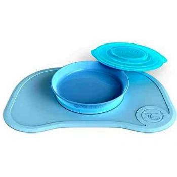 Twistshake Click-Mat 38 x 25 cm Mantel Individual Placa de Alimentación para Mesa + Plato Sellado con Tapa Alimentación para Bebés, Vajilla, Sin BPA, 6+ Meses, Azul Pastel