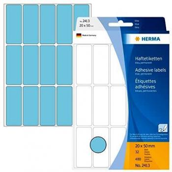 Herma 2413 - Etiquetas multiuso, 20x50 mm, papel mate, 480 unidades, color azul