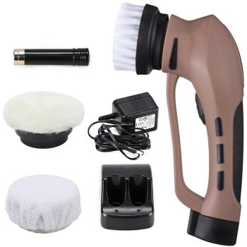 EVERTOP Cepillo de limpieza eléctrico inalámbrico con cargador para zapatos de cuero, asiento de cuero de coche, sofá en casa, Batería recargable con 3 cabezas de repuesto - marrón