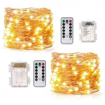 Guirnalda Luces Blanco Cálido10M 100 LED, BAKTH Cadena de Luces Impermeable IP67, Luces Navidad Pilas y Luces de Hadas para Decorativas, Navidad, Habitacion, Fiesta, Jardín, Bodas, Césped