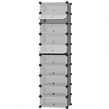 SONGMICS Zapatero Modular con 10 Compartimentos, Estantería Modular de Plástico, Cajas Zapatero DIY, Zapatero Plástico con Puerta, con Martillo, Gris LPC010G01
