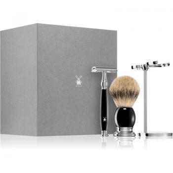 Set de Afeitar Mühle Sophist con Maquinilla Clásica, Brocha de Afeitar Punta Plata y Soporte Negro Resina