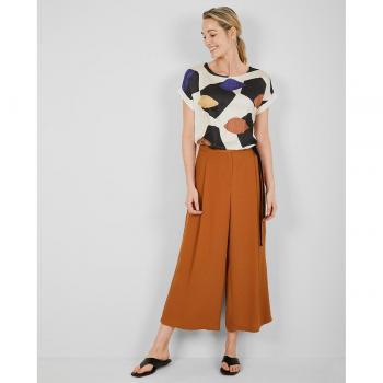 Pantalón de mujer crop fluido liso con cierre lateral en la cinturilla