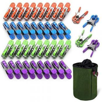 Pinzas de Ropa Inoxidable 40 Pcs con Bolsa de Almacenamiento y Antiviento - 4 Colores Disponibles