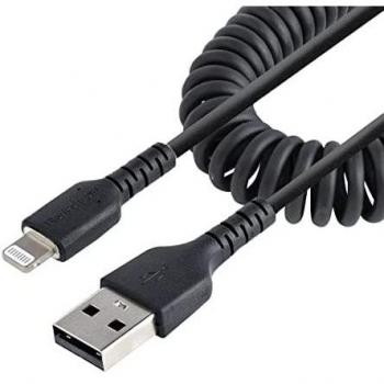 StarTech.com 50cm (20in) USB to Lightning Cable, MFi Certified, Coiled iPhone Charger Cable, Black, Durable TPE Jacket with Aramid Fiber, Heavy Duty Coil Lightning Cable