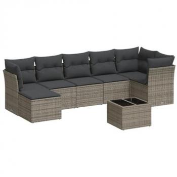 8-Piece Grey Poly Rattan Garden Sofa Set with Cushions