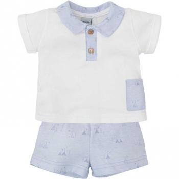 Conjunto de bebé niño azul de dos piezas con estampado