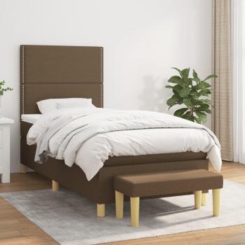 Cama box spring suave con colchón marrón oscuro 90x200 cm tela
