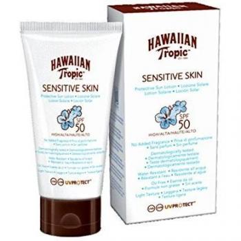 Hawaiian Tropic Sensitive Skin Body - Loción Solar Protectora para Cuerpo especial para Piel Sensible con protección Muy Alta SPF 50, fórmula No Grasa y resistente al agua, formato Corporal 90 ml