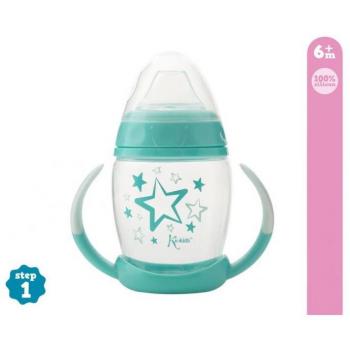 Taza de Aprendizaje Step 1 de Kiokids con Diseño de Estrellas Azules y Boquilla de Silicona para la Dentición - A partir de 6 meses