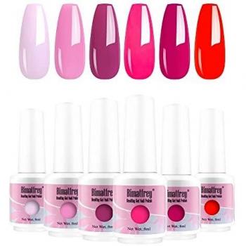 Bimatfrey Esmaltes de Uñas, Esmaltes en Gel Uñas UV LED, 6pcs Kit de Esmaltes Semipermanentes para Uñas, Kit de Esmaltes de Uñas en Gel Soak，Set de Regalo de Uñas de Gel de Colores