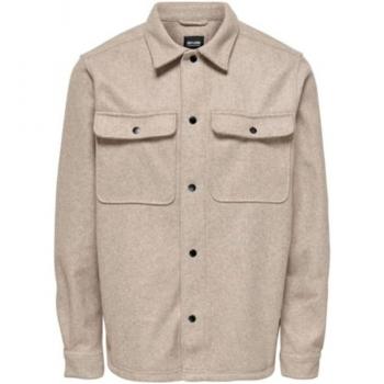 Camisa de Franela Gris Ceniza Only & Sons con diseño de lana, bolsillo en el pecho y corte moderno para hombre