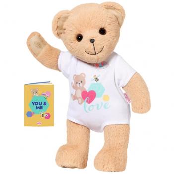 Osito de Peluche BABY born Zapf Creation 834435 con brazos y piernas móviles, cabeza giratoria, lavable a mano, incluye libro de la amistad y hoja de pegatinas