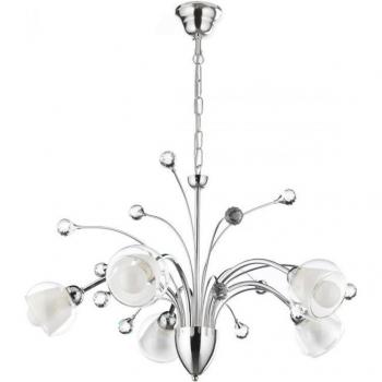 Colgante de techo DIAMANTE 5 luces, cristal y metal, lámpara con brazos múltiples y pantallas de vidrio