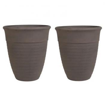 Set de 2 macetas cuadradas de mezcla de piedra y poliresina marrón Ø 43 cm para interior y exterior, resistentes a todas las condiciones climáticas