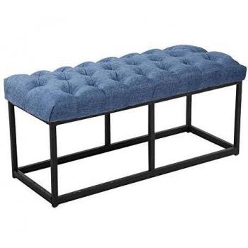 Taburete Amun con patas de metal y asiento en tela azul, 100 cm