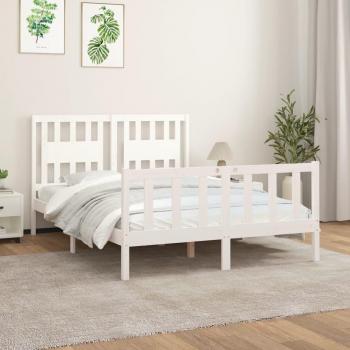 Cama de madera de pino maciza blanca con cabecero 140x200 cm