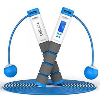 TOQIBO Cuerda para Saltar, Velocidad Cuerda de Salto con Contador y Medidor de Calorías, Longitud Ajustable 2 Formas de Entrenamiento Fitness en Casa, Oficina o Gimna