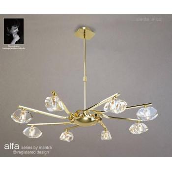 Lámpara colgante Alfa 8 Bulbs G9, latón pulido