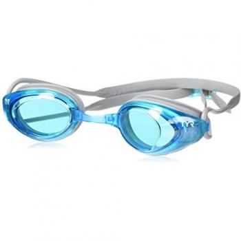 Gafas de natación TYR Blackhawk Racing con lentes policarbonato azul, ajuste para adultos, color gris y azul, talla única