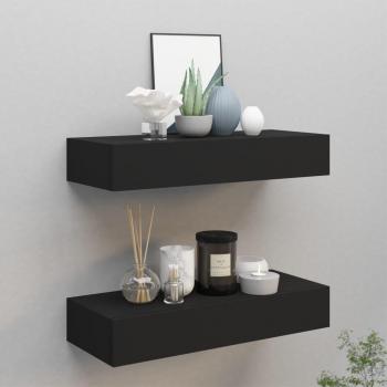 Estantes de pared con cajón 2 uds MDF 60x23,5x10 cm Blanco, Negro, Gris - Mueble Almacenaje Estantería para Oficina, Estudio, Dormitorio