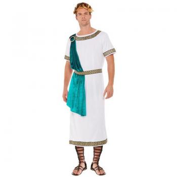 Traje de Emperador Romano Blanco para hombre con detalles dorados y corona incluida