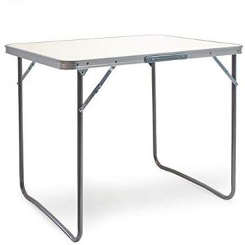Mesa Plegable de Aluminio para Camping con Tablero MDF Blanco 80x60cm Outdoor Picnic Acampada Vacaciones