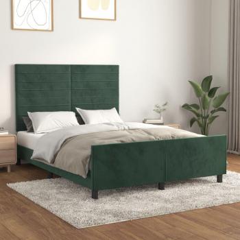 Cama solar sin colchón 140x200 cm en terciopelo verde oscuro con estructura y cabecero Vidaxl