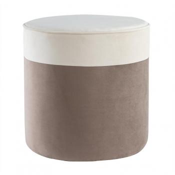 Puf de diseño bicolor de terciopelo blanco crema y topo 40 cm diámetro DAISY