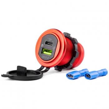 Cargador de coche AMiO 02859 con USB y USB-C, 12/24V, adaptador de mechero para móvil