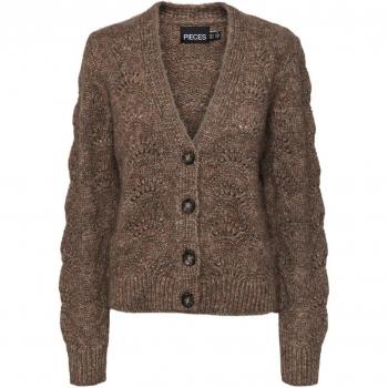 Pieces Bibbi Women's Regular Fit Cardigan in Fossil Brown with Alpaca Blend
