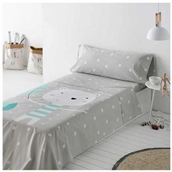Juego de Sábanas Infantil/Juvenil Jorge 100% Algodón Cama de 105 x 190/200 Color Gris