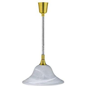 Lámpara Colgante Campana de Alabastro y Bronce, E27, 39cm