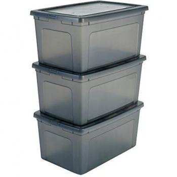 Cajas de Almacenaje Plástico IRIS OHYAMA 50L - Set de 3, Gris, Apilables, Cierre Fácil, Duraderas para Armario y Organización