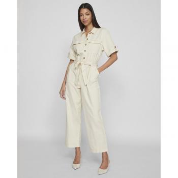 Mono Vila Tilo beige con cinturón manga corta para mujer