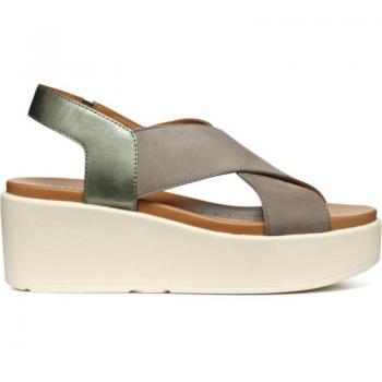 Sandalia Geox para mujer en color gris, modelo C3016 Perl-Sage, con tiras cruzadas y cuna media