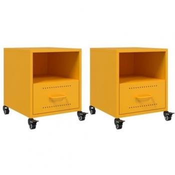 Mesitas de noche 2 uds acero amarillo mostaza 36x39x43,5 cm