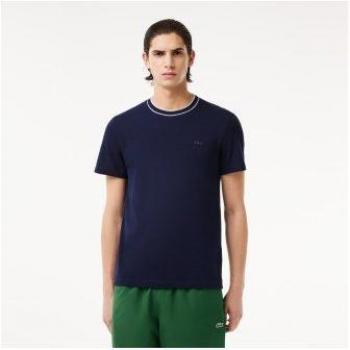 Lacoste Men's Short Sleeve Piqué Polo T-Shirt - Navy Striped Collar