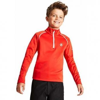 Dare 2b Forro Polar para niños con Forro Polar elástico y Parte Trasera cálida de Secado rápido con Media Cremallera, Infantil, Forro Polar, DKL360 657C09, Rojo Fiery, 9-10