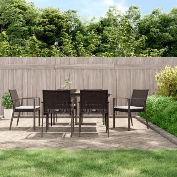 Garden Chairs Set with Cushions, 6 Pieces, Brown, Poly Rattan, 56.5x57x83 cm