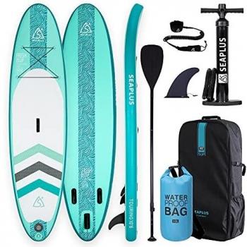 SEAPLUS Tabla de Paddle Surf Hinchable Sup Inflatable Stand up Paddle Board con Dry Bag CL-G 10’6”*32”*6” con Inflador/Remo de Aluminio/Mochila/Leash/Fin, Carga hasta 130 Kg