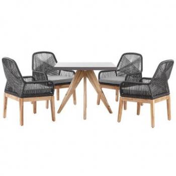Conjunto de comedor de jardín cuadrado con mesa de cemento y 4 sillas negras, diseño moderno Olbia
