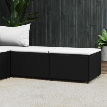 vidaXL Black Poly Rattan Garden Footrests with Cushions (Set of 2)