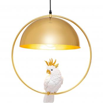 Lámpara colgante Kare Cockatoo de acero dorado con diseño de cacatúa