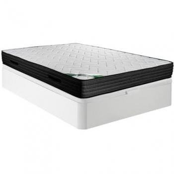 Conjunto Somier Canapé Blanco 140 x 190 cm + Colchón de Espuma con Tela de Bambú de 25 cm - BERENDI de NATUREA
