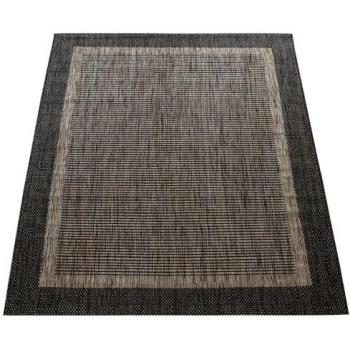 Alfombra Moderna de Tejido Plano para Interior y Exterior con Ribetes, Motivo Oriental Antracita, 200x280 cm
