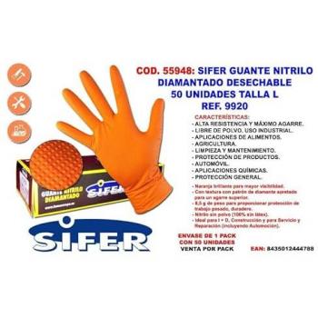Guante de Nitrilo Extra 8g Diamantado Reutilizable - Caja de 50 Unidades Talla L