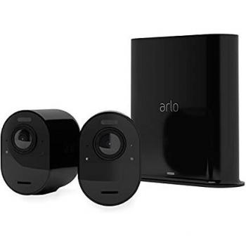 Arlo Ultra 2, 2 cámaras de vigilancia exterior wifi video 4K HDR y SmartHub, faro, sirena, detector de movimiento, visión nocturna, con una prueba gratuita de 90 días de Arlo Secure, Negro