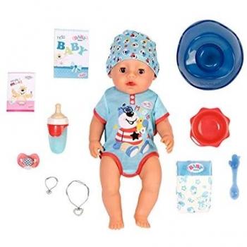 BABY born Soft Touch - Niño 43 cm con Chupete Mágico, Muñeco Realisto con Funciones Realistas, Suave al Tacto, Cuerpo Flexible, Come, Duerme, Llora y Usa la Bacinica, 11 Accesorios, Azul